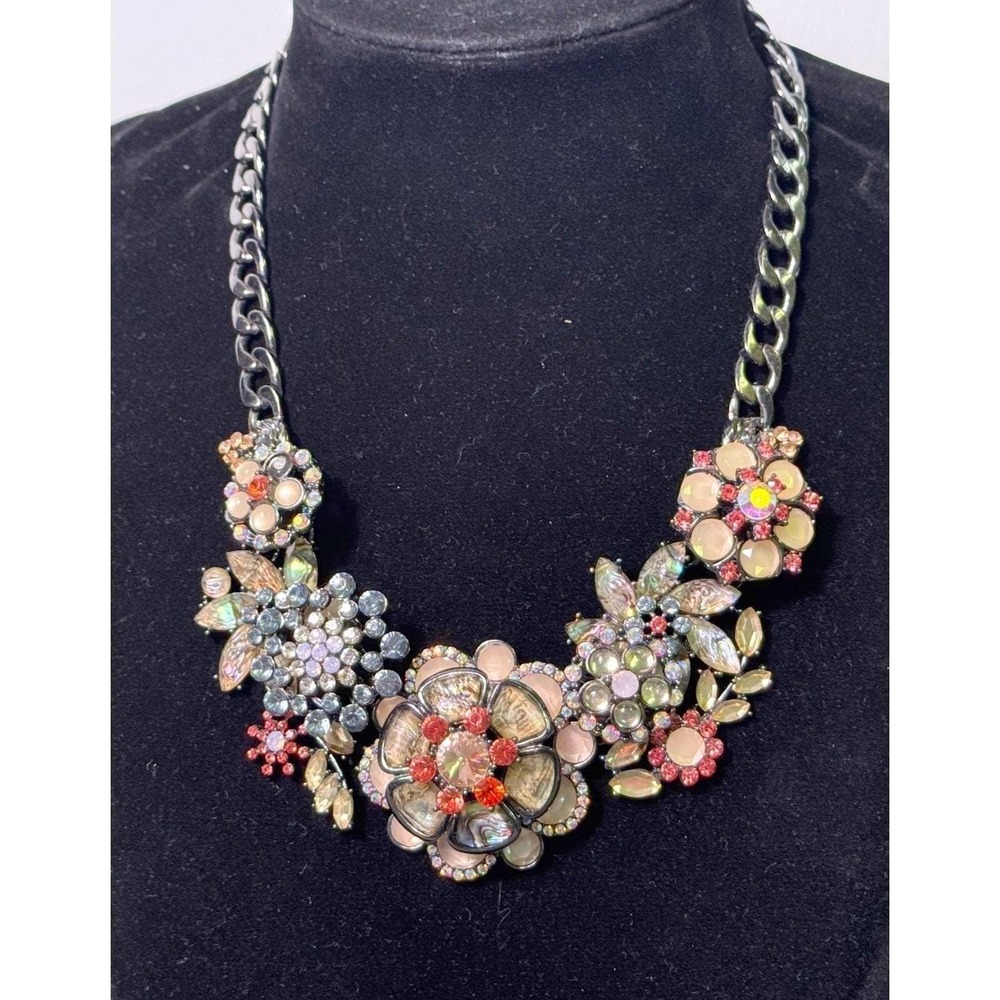 Joan Rivers statement necklace clusters of multi color‎ floral rhinestones